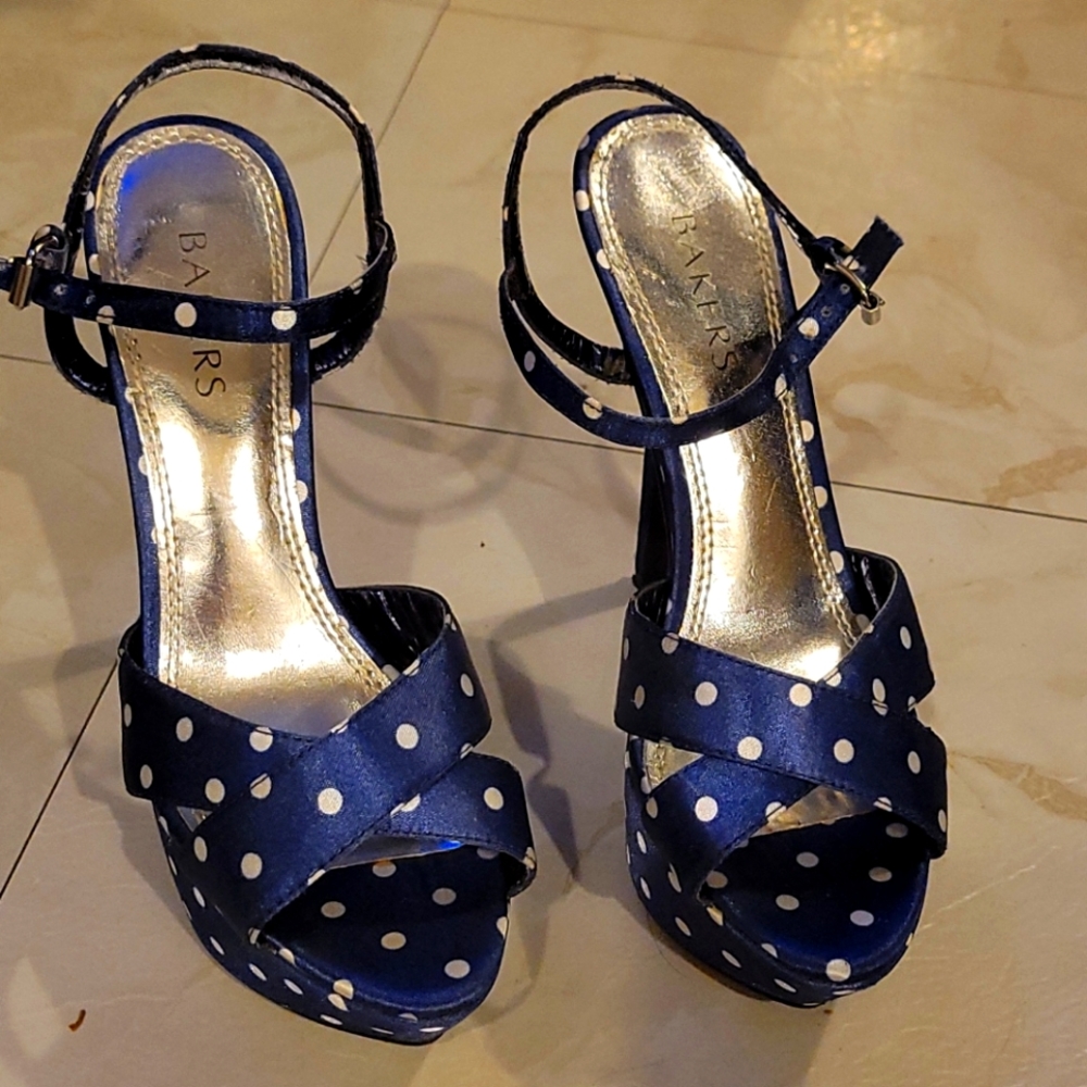 Size 6 bakers stiletto heels blue/white polka dot